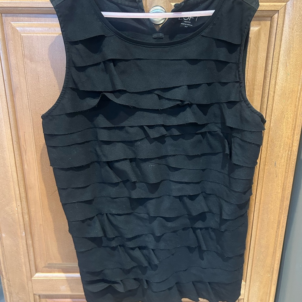 LOFT Black Ruffle Layered Sleeveless Tank-Petite medium
